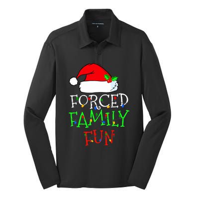 Forced Family Fun Sarcastic Christmas Pajama Family Funny Silk Touch Performance Long Sleeve Polo