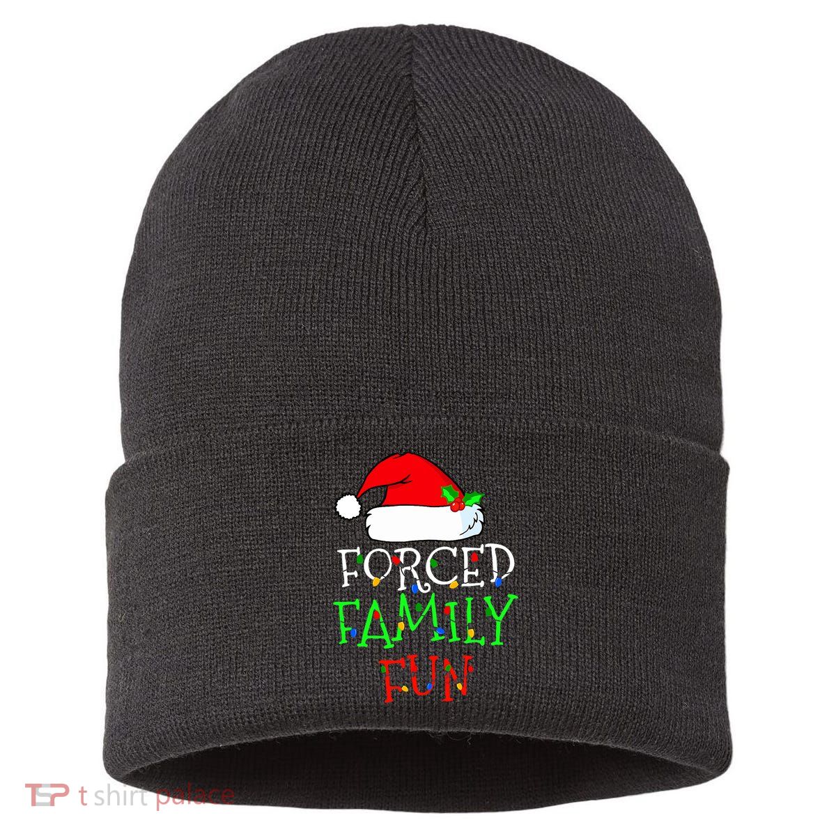 Forced Family Fun Sarcastic Christmas Pajama Family Funny Sustainable Knit Beanie