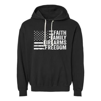 Faith Family Firearms & Freedom Pro God Guns American Flag Garment-Dyed Fleece Hoodie