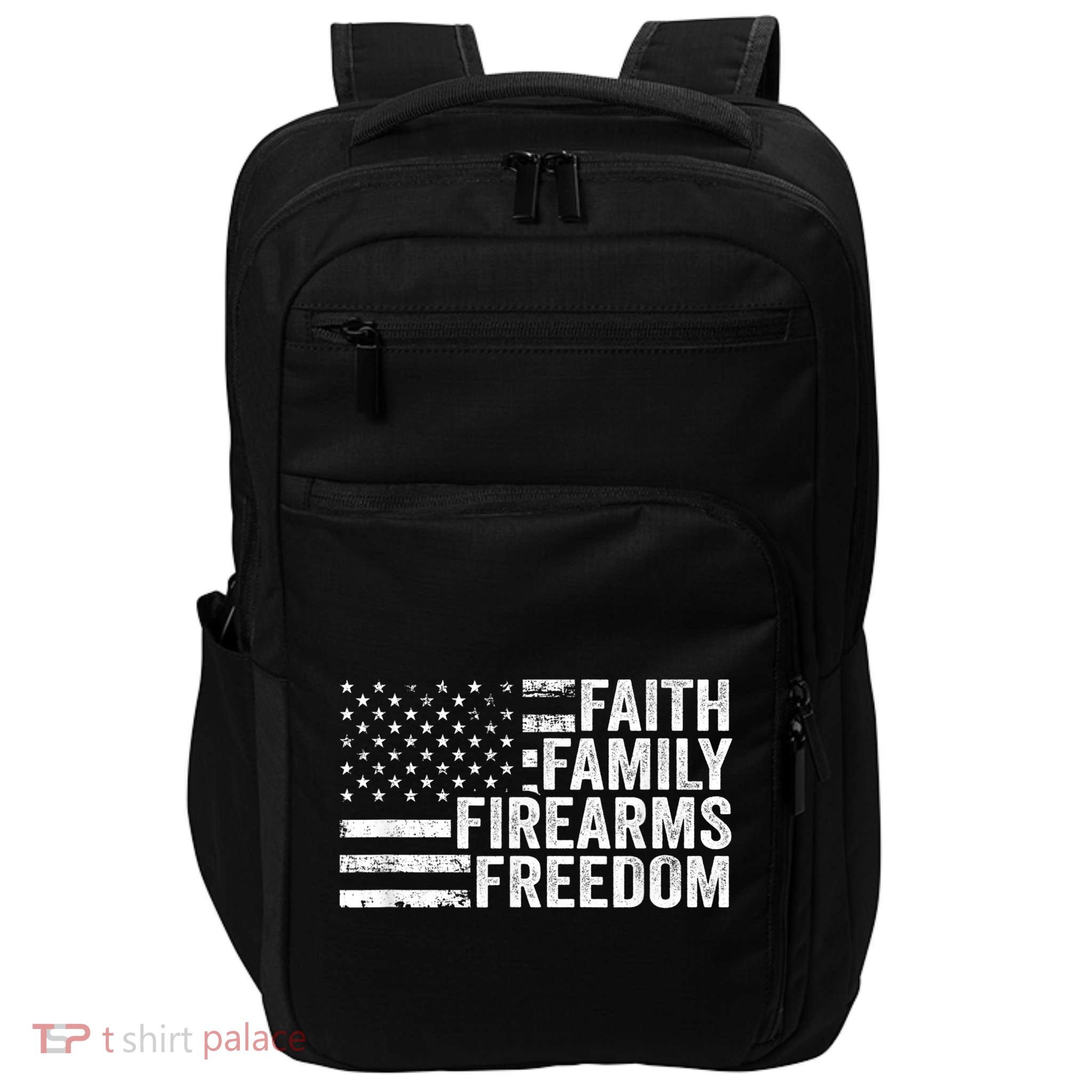 Faith Family Firearms & Freedom Pro God Guns American Flag Impact Tech Backpack