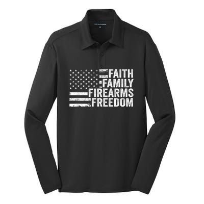 Faith Family Firearms & Freedom Pro God Guns American Flag Silk Touch Performance Long Sleeve Polo