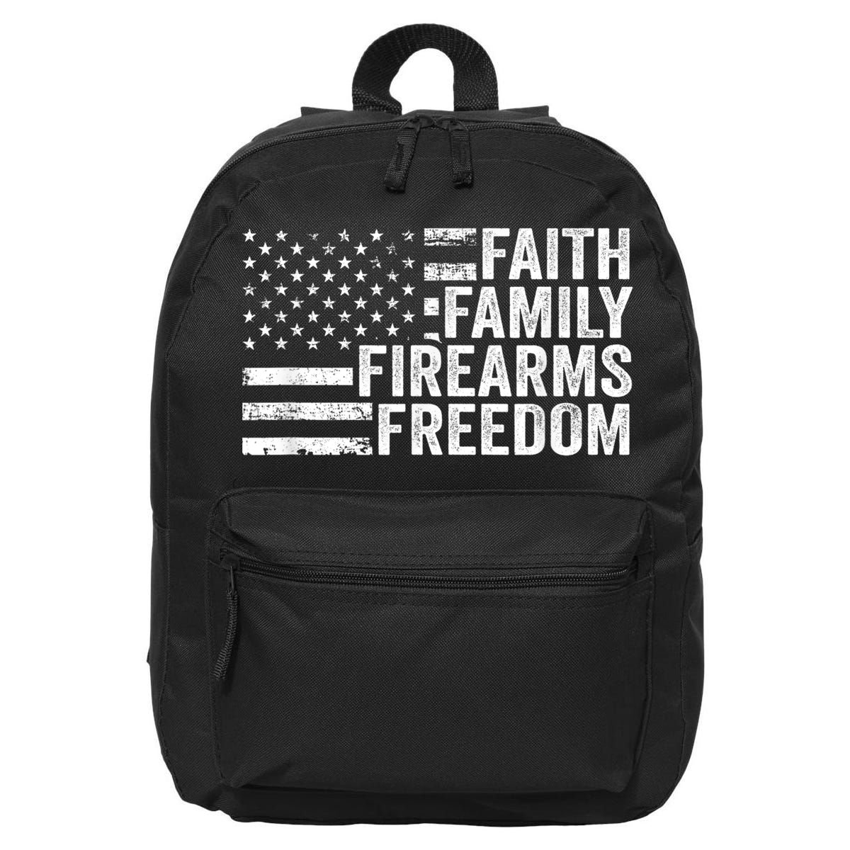 Faith Family Firearms & Freedom Pro God Guns American Flag 16 in Basic Backpack