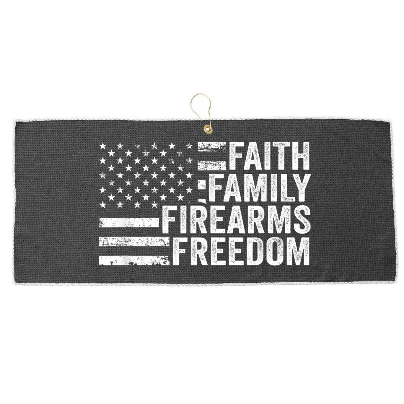 Faith Family Firearms & Freedom Pro God Guns American Flag Large Microfiber Waffle Golf Towel