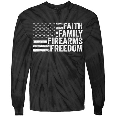 Faith Family Firearms & Freedom Pro God Guns American Flag Tie-Dye Long Sleeve Shirt