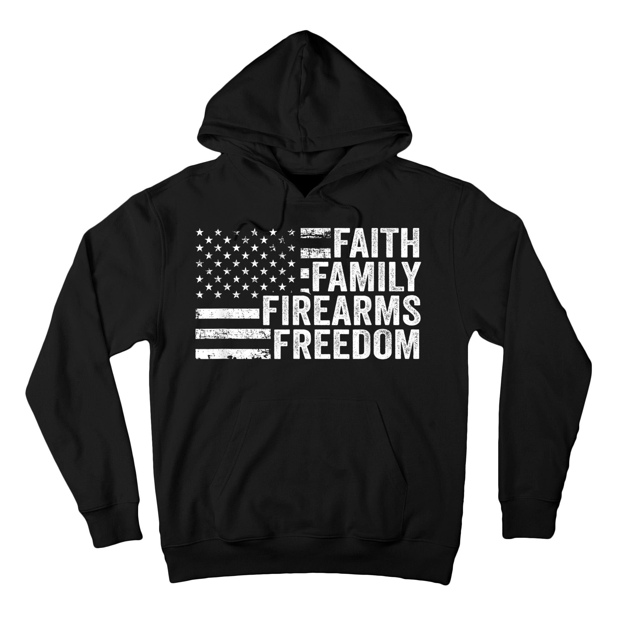 Faith Family Firearms & Freedom Pro God Guns American Flag Tall Hoodie