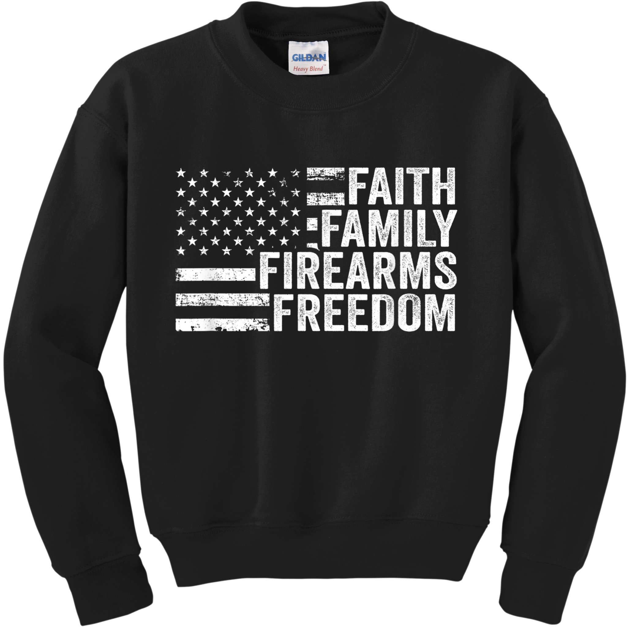 Faith Family Firearms & Freedom Pro God Guns American Flag Kids Sweatshirt
