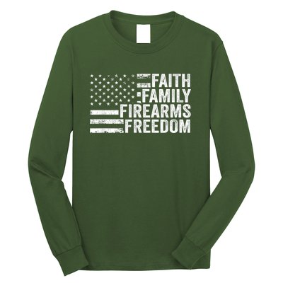 Faith Family Firearms & Freedom Pro God Guns American Flag Long Sleeve Shirt