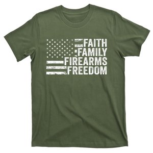 Faith Family Firearms & Freedom Pro God Guns American Flag T-Shirt