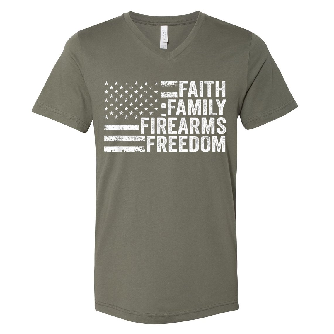 Faith Family Firearms & Freedom Pro God Guns American Flag V-Neck T-Shirt