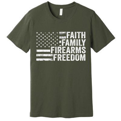 Faith Family Firearms & Freedom Pro God Guns American Flag Premium T-Shirt