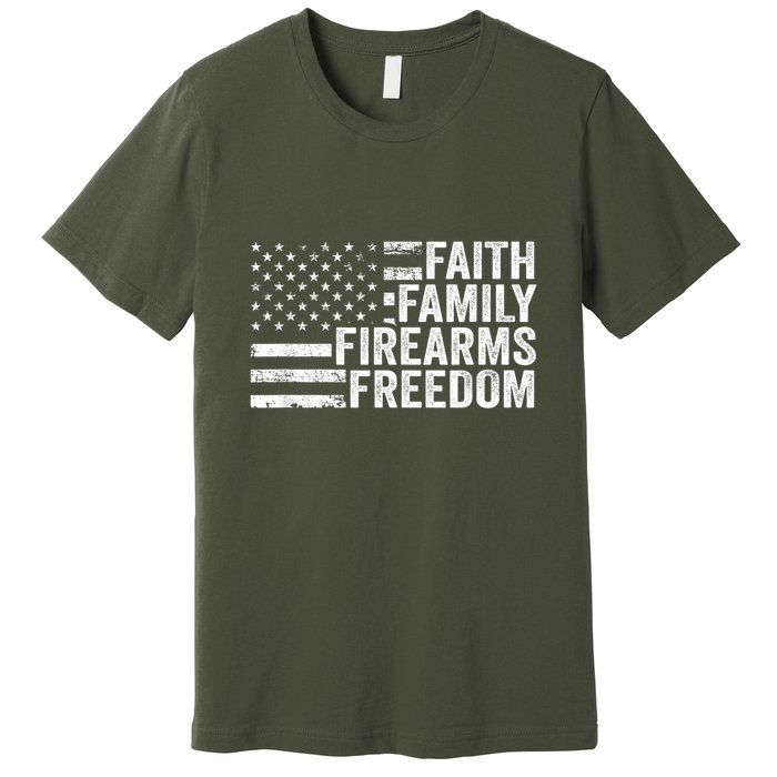 Faith Family Firearms & Freedom Pro God Guns American Flag Premium T-Shirt