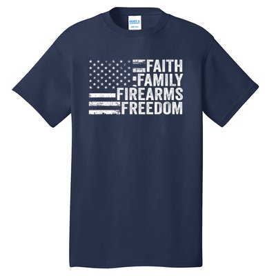 Faith Family Firearms & Freedom Pro God Guns American Flag Tall T-Shirt