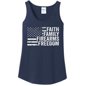 Faith Family Firearms & Freedom Pro God Guns American Flag Ladies Essential Tank