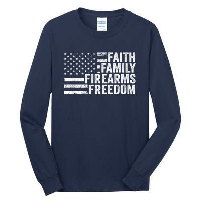 Faith Family Firearms & Freedom Pro God Guns American Flag Tall Long Sleeve T-Shirt