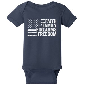 Faith Family Firearms & Freedom Pro God Guns American Flag Baby Bodysuit