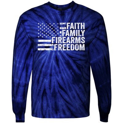 Faith Family Firearms & Freedom Pro God Guns American Flag Tie-Dye Long Sleeve Shirt