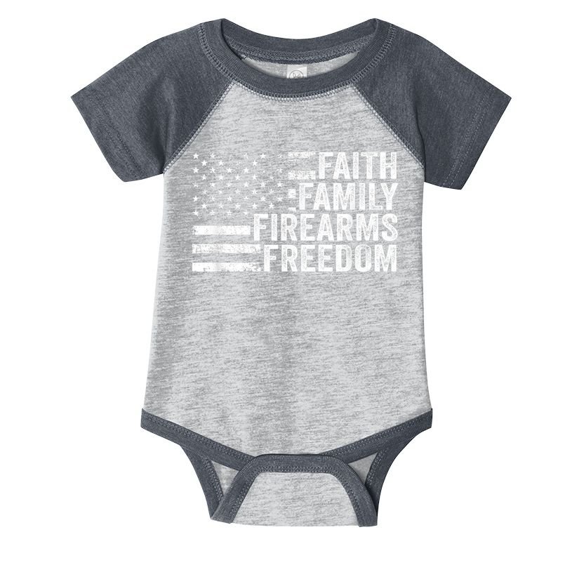 Faith Family Firearms & Freedom Pro God Guns American Flag Infant Baby Jersey Bodysuit