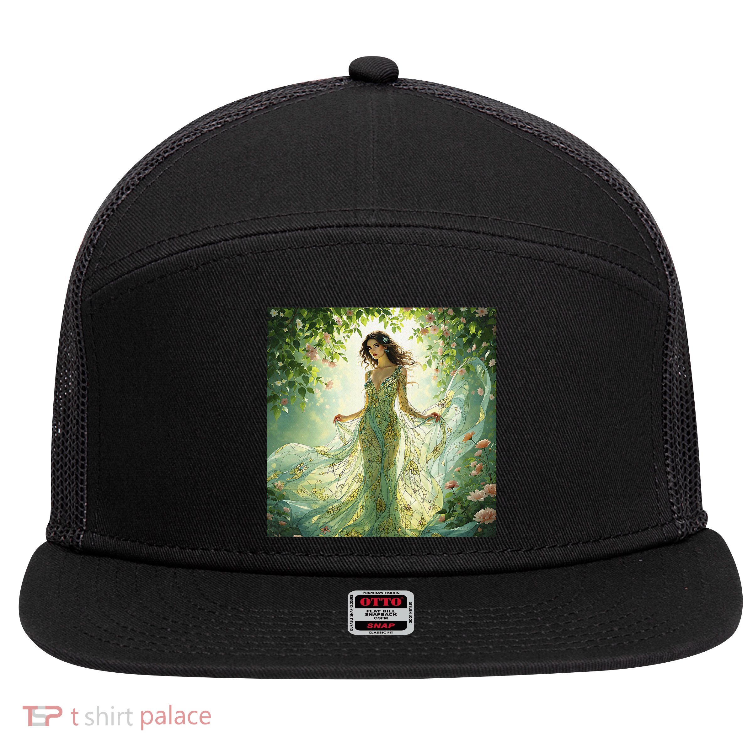 Fantasy Flowing Floral Gown 7 Panel Mesh Trucker Snapback Hat