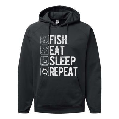 Fishing Fisherman Funny Eat Sleep Fish Repeat Fisher Performance Fleece Hoodie