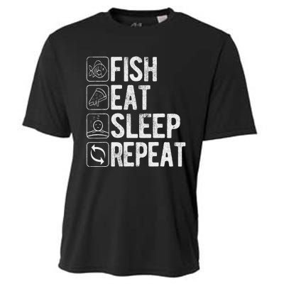 Fishing Fisherman Funny Eat Sleep Fish Repeat Fisher Cooling Performance Crew T-Shirt