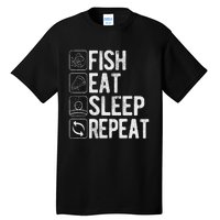 Fishing Fisherman Funny Eat Sleep Fish Repeat Fisher Tall T-Shirt