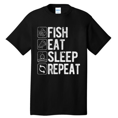 Fishing Fisherman Funny Eat Sleep Fish Repeat Fisher Tall T-Shirt