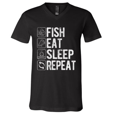 Fishing Fisherman Funny Eat Sleep Fish Repeat Fisher V-Neck T-Shirt