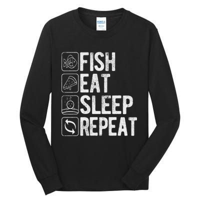 Fishing Fisherman Funny Eat Sleep Fish Repeat Fisher Tall Long Sleeve T-Shirt