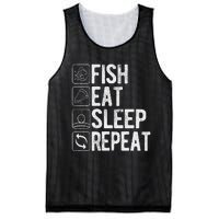 Fishing Fisherman Funny Eat Sleep Fish Repeat Fisher Mesh Reversible Basketball Jersey Tank