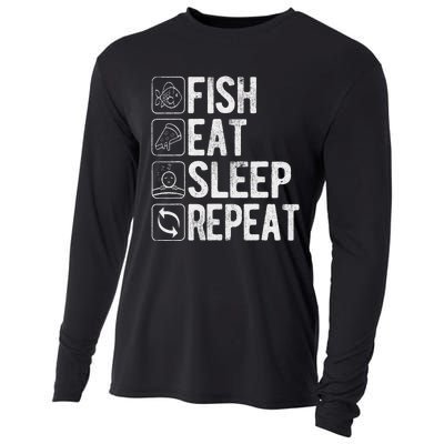 Fishing Fisherman Funny Eat Sleep Fish Repeat Fisher Cooling Performance Long Sleeve Crew