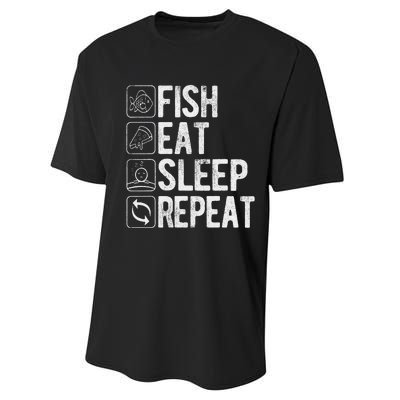 Fishing Fisherman Funny Eat Sleep Fish Repeat Fisher Performance Sprint T-Shirt