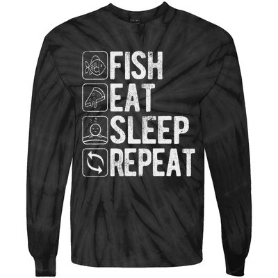 Fishing Fisherman Funny Eat Sleep Fish Repeat Fisher Tie-Dye Long Sleeve Shirt