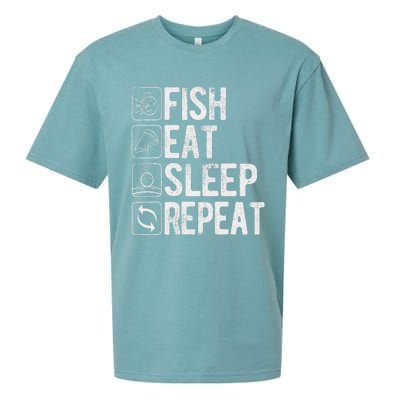 Fishing Fisherman Funny Eat Sleep Fish Repeat Fisher Sueded Cloud Jersey T-Shirt