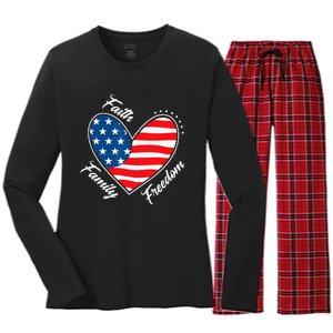 Faith Family Freedom 4th of July Patriotic Women's Long Sleeve Flannel Pajama Set 