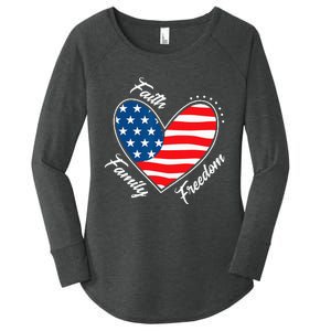 Faith Family Freedom 4th of July Patriotic Women's Perfect Tri Tunic Long Sleeve Shirt