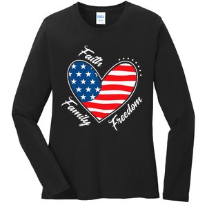 Faith Family Freedom 4th of July Patriotic Ladies Long Sleeve Shirt