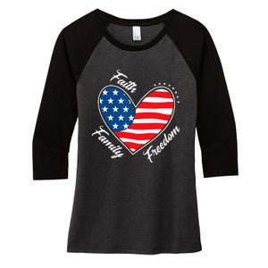 Faith Family Freedom 4th of July Patriotic Women's Tri-Blend 3/4-Sleeve Raglan Shirt