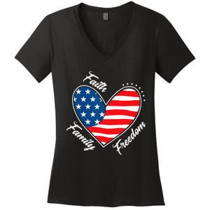 Faith Family Freedom 4th of July Patriotic Women's V-Neck T-Shirt