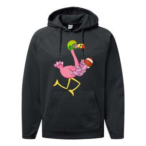 Flamingo Football Flamingo Playing Football Performance Fleece Hoodie