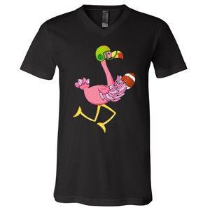 Flamingo Football Flamingo Playing Football V-Neck T-Shirt