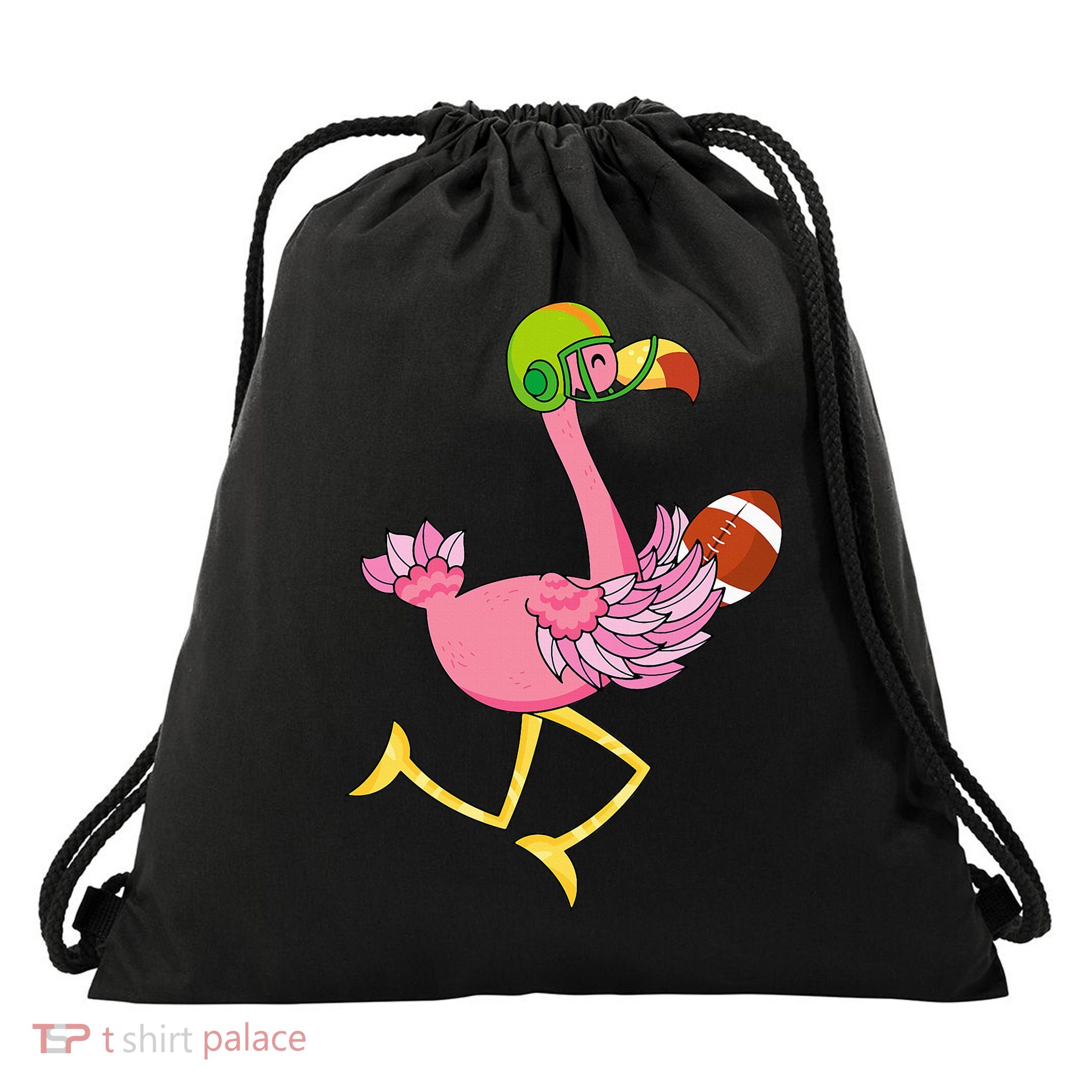 Flamingo Football Flamingo Playing Football Drawstring Bag