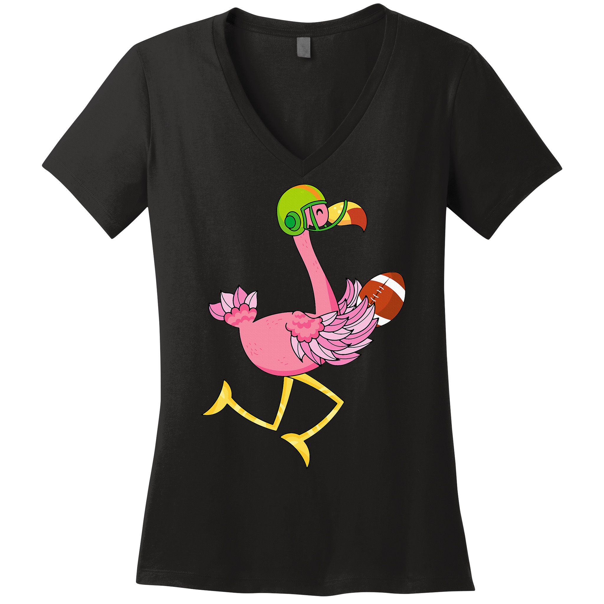 Flamingo Football Flamingo Playing Football Women's V-Neck T-Shirt