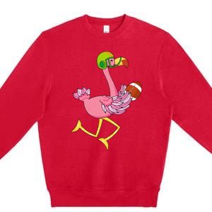 Flamingo Football Flamingo Playing Football Premium Crewneck Sweatshirt