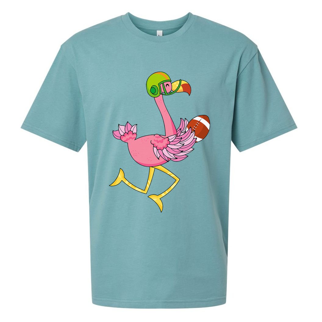 Flamingo Football Flamingo Playing Football Sueded Cloud Jersey T-Shirt