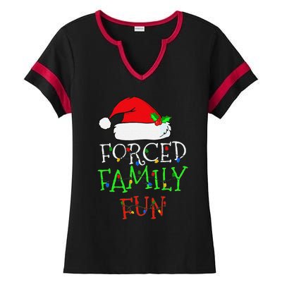 Funny Forced Family Fun Sarcastic Christmas Pajama Family Funny Ladies Halftime Notch Neck Tee