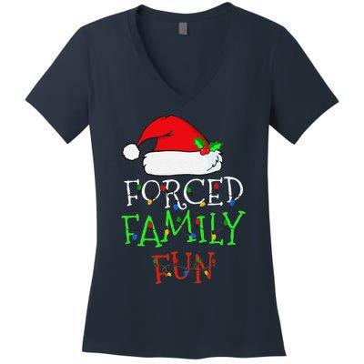 Funny Forced Family Fun Sarcastic Christmas Pajama Family Funny Women's V-Neck T-Shirt