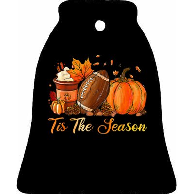 Festive Fall Football Embrace the Pumpkin Spice Season Ceramic Bell Ornament