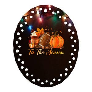 Festive Fall Football Embrace the Pumpkin Spice Season Ceramic Oval Ornament