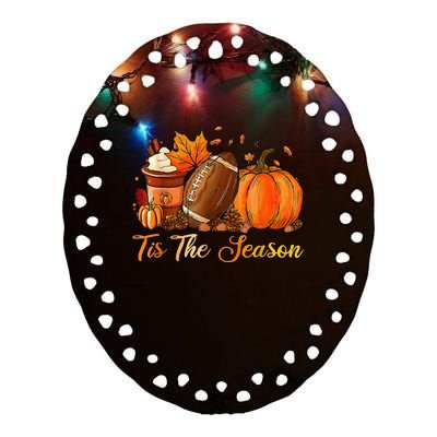 Festive Fall Football Embrace the Pumpkin Spice Season Ceramic Oval Ornament