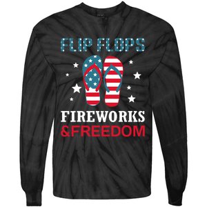 Flip Flops Fireworks And Freedom 4th Of July Tie-Dye Long Sleeve Shirt